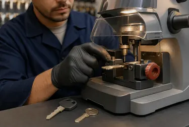 Chaveiro fabricando cópias de chaves.
